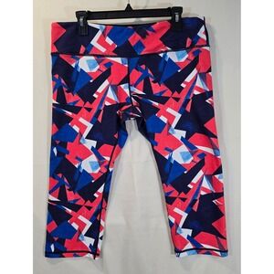 ODQOS Geometric Print Capris Athletic Leggings Women XL Red‎ Blue White